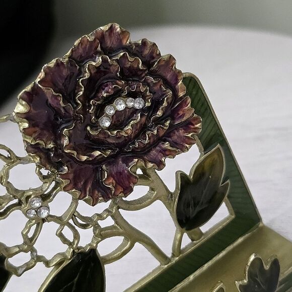 Vintage Enamel Jeweled Business Floral Top Table Card Holder Cast Metal - Picture 3 of 8